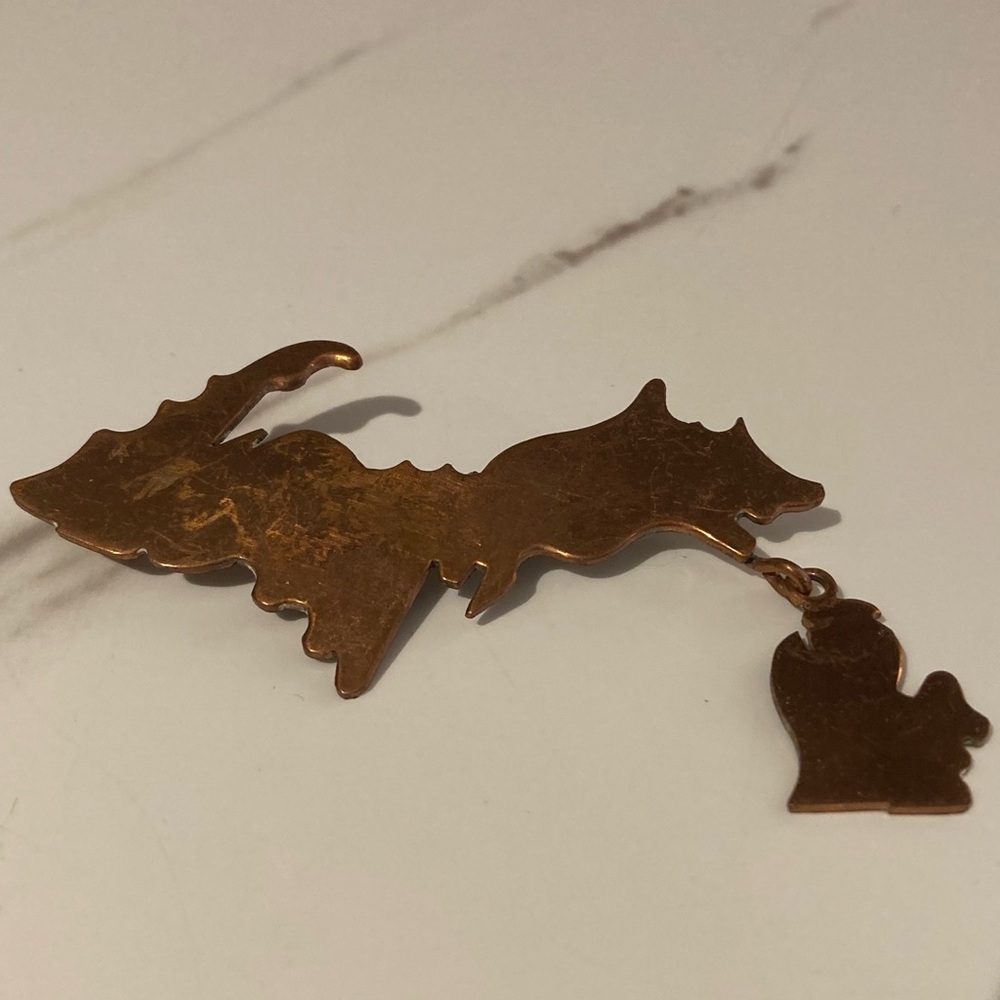Vintage Copper Michigan Map Brooch Upper & Lower Peninsulas Pin Retro Jewelry